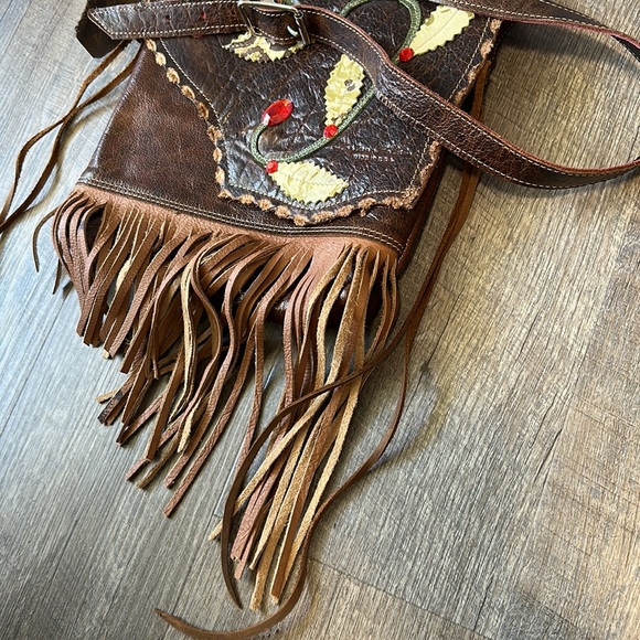 Loriano Tolaini Handmade Leather Boho Bag with Fringe and Embellishments - Picture 17 of 17